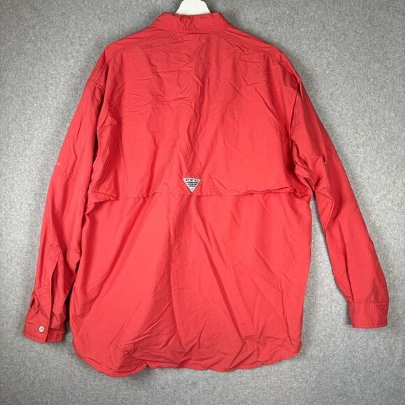 Columbia PFG Mens Size Large Button Front Shirt Red Omni Shade Long Sleeve Nylon - Picture 7 of 8